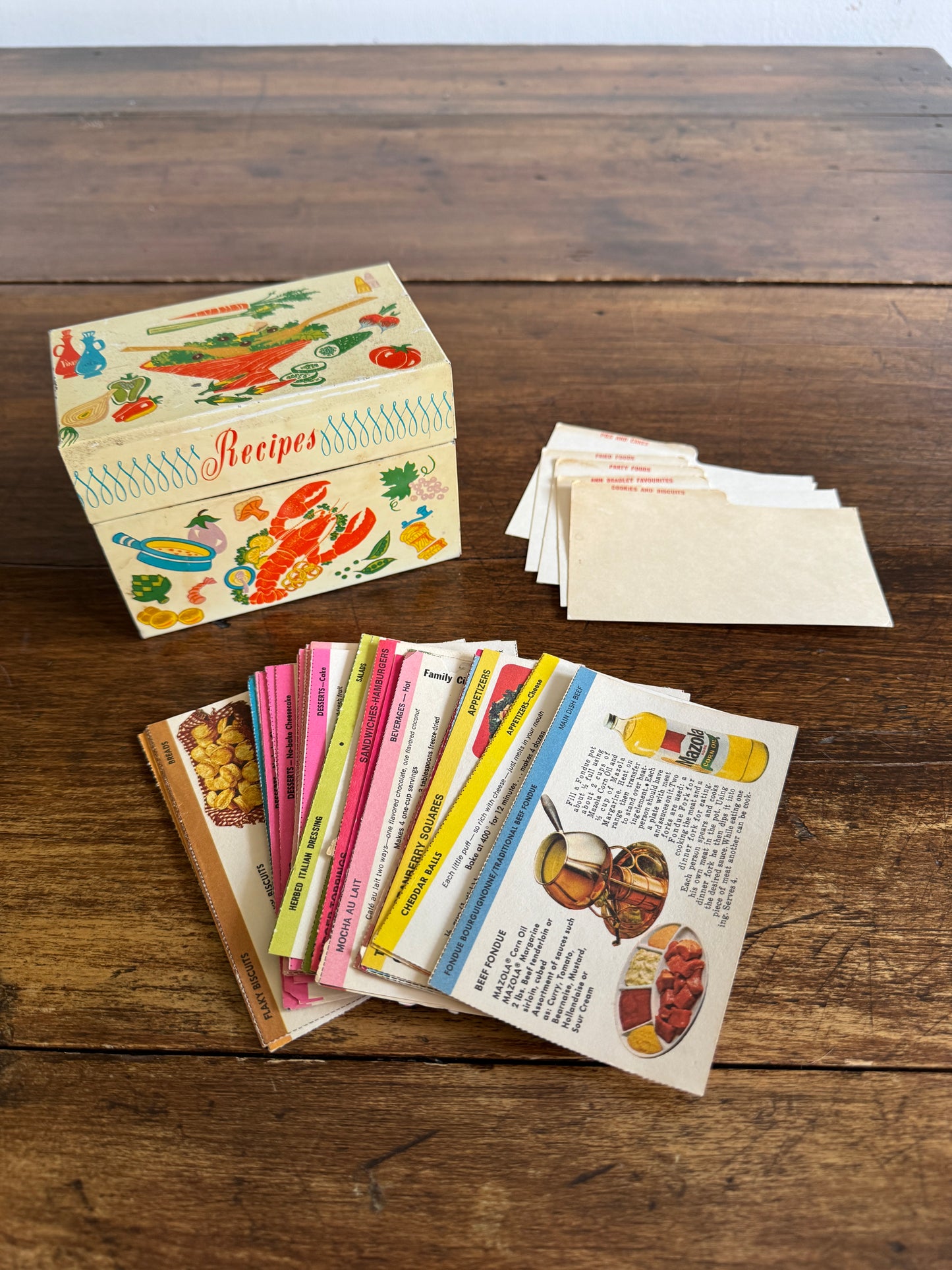 Vintage Metal Lobster and Kitchen Print Recipe Card Holder with Inserts