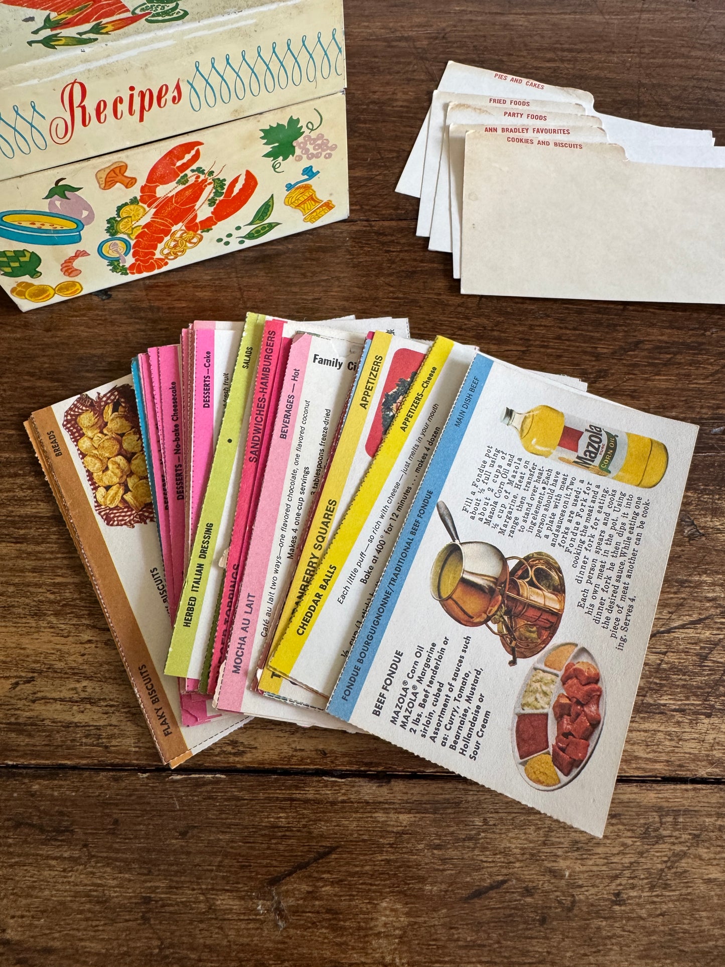 Vintage Metal Lobster and Kitchen Print Recipe Card Holder with Inserts