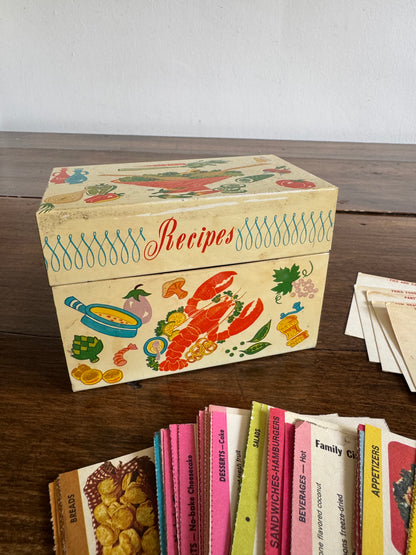 Vintage Metal Lobster and Kitchen Print Recipe Card Holder with Inserts