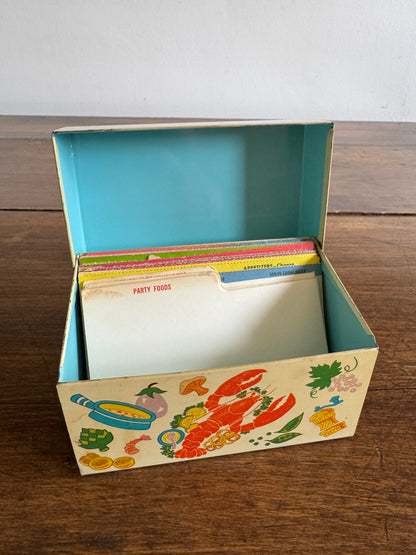 Vintage Metal Lobster and Kitchen Print Recipe Card Holder with Inserts