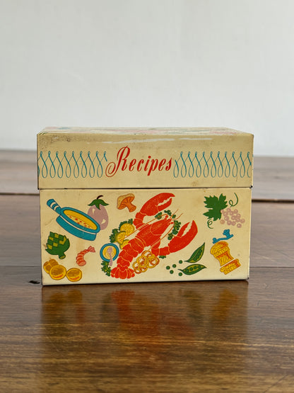 Vintage Metal Lobster and Kitchen Print Recipe Card Holder with Inserts