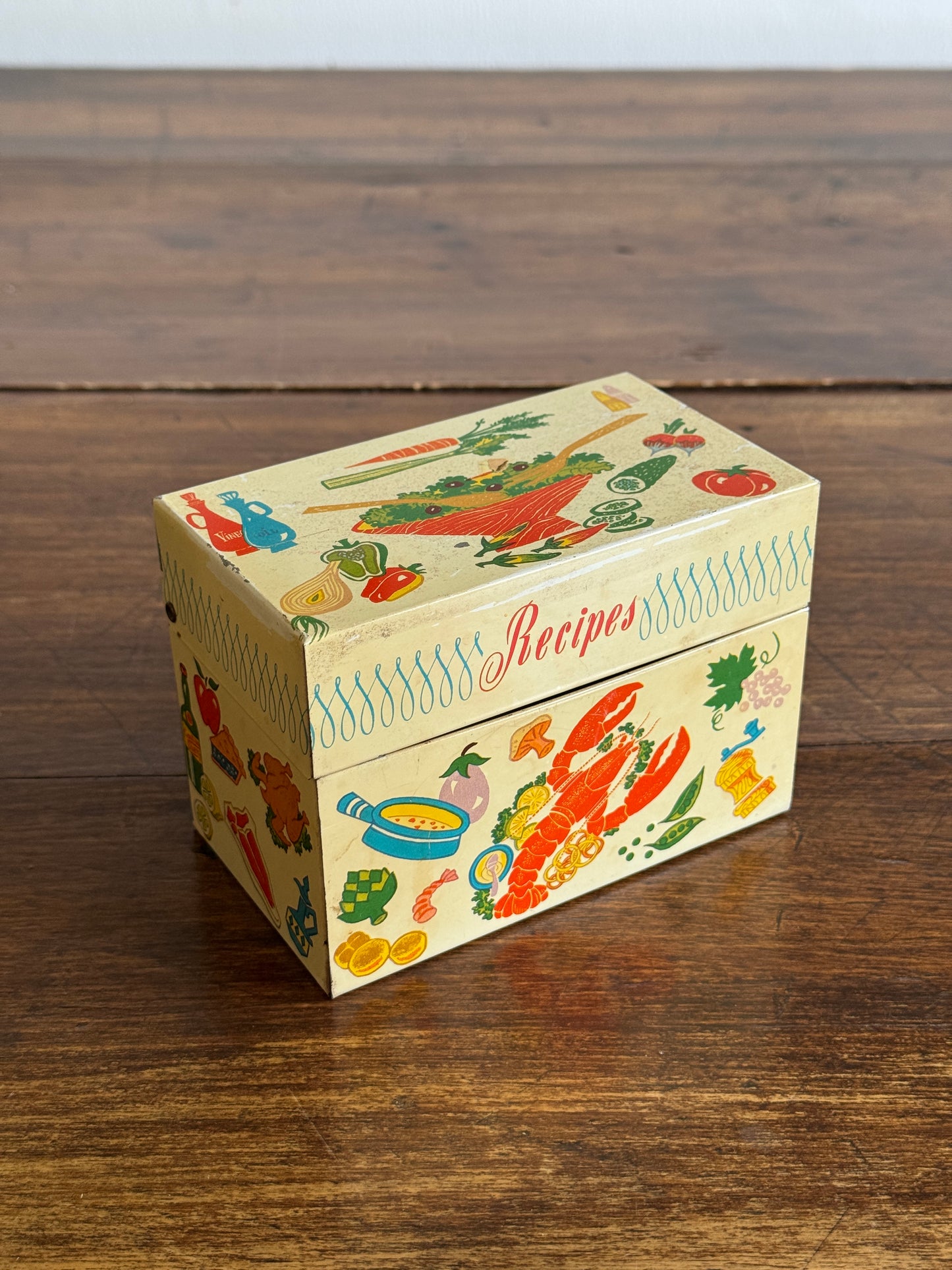 Vintage Metal Lobster and Kitchen Print Recipe Card Holder with Inserts