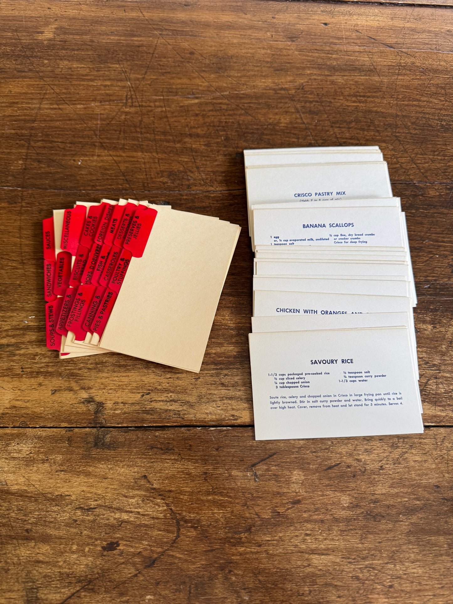 Vintage Set of Printed Recipe Cards and Tab Organizers