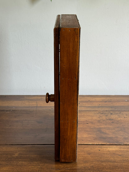 Vintage Shallow Wood and Glass Shelf with Multi Levels and Door