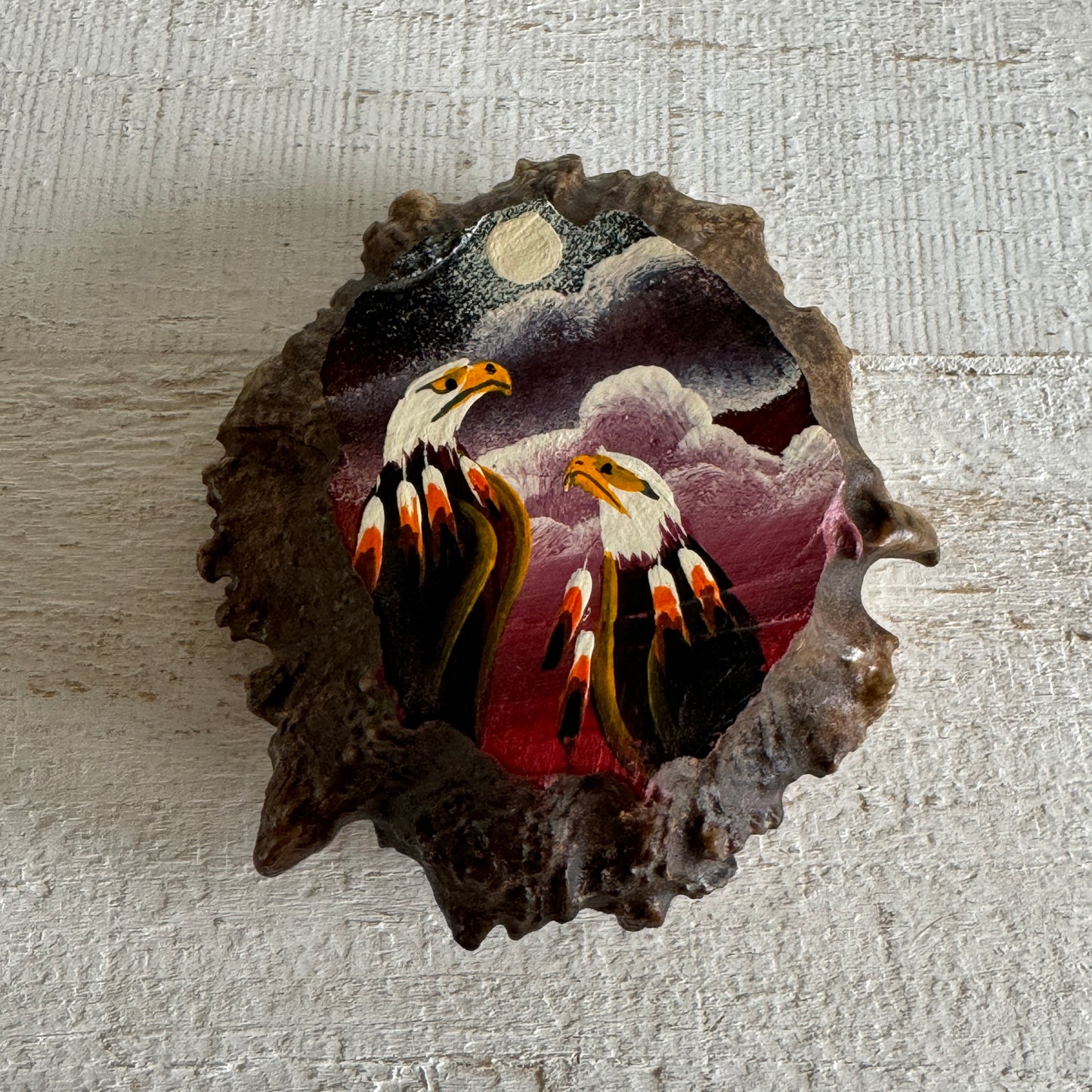 Painted Eagle Moose Antler Native Art Sculpture - Canadian Art - Made in Canada