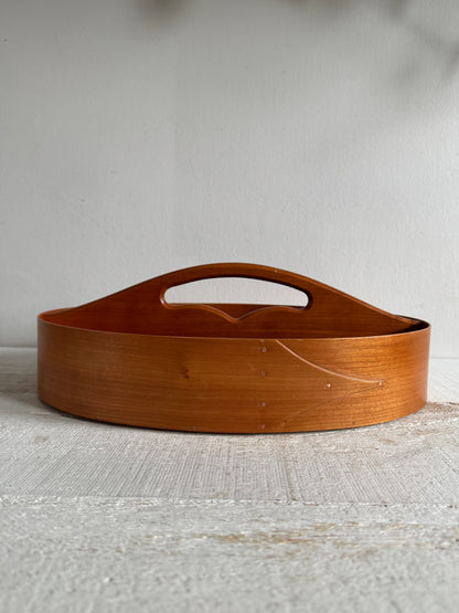 Vintage Wood Hand Crafted Shaker Style Caddy - Two Section Bent Wood Storage Basket - Signed