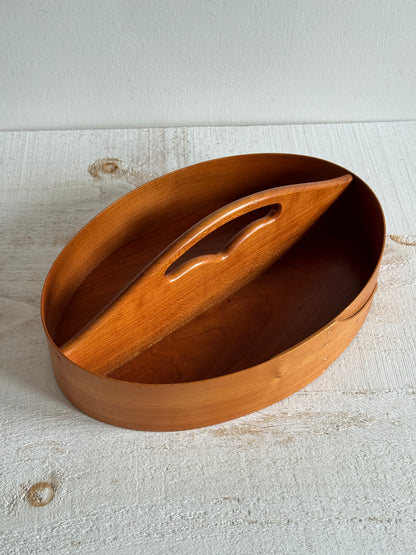 Vintage Wood Hand Crafted Shaker Style Caddy - Two Section Bent Wood Storage Basket - Signed