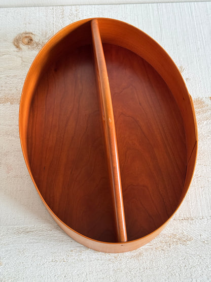 Vintage Wood Hand Crafted Shaker Style Caddy - Two Section Bent Wood Storage Basket - Signed