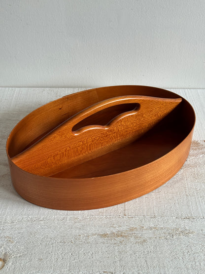Vintage Wood Hand Crafted Shaker Style Caddy - Two Section Bent Wood Storage Basket - Signed
