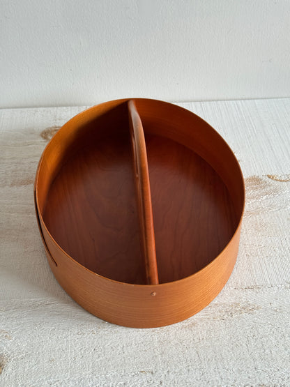 Vintage Wood Hand Crafted Shaker Style Caddy - Two Section Bent Wood Storage Basket - Signed