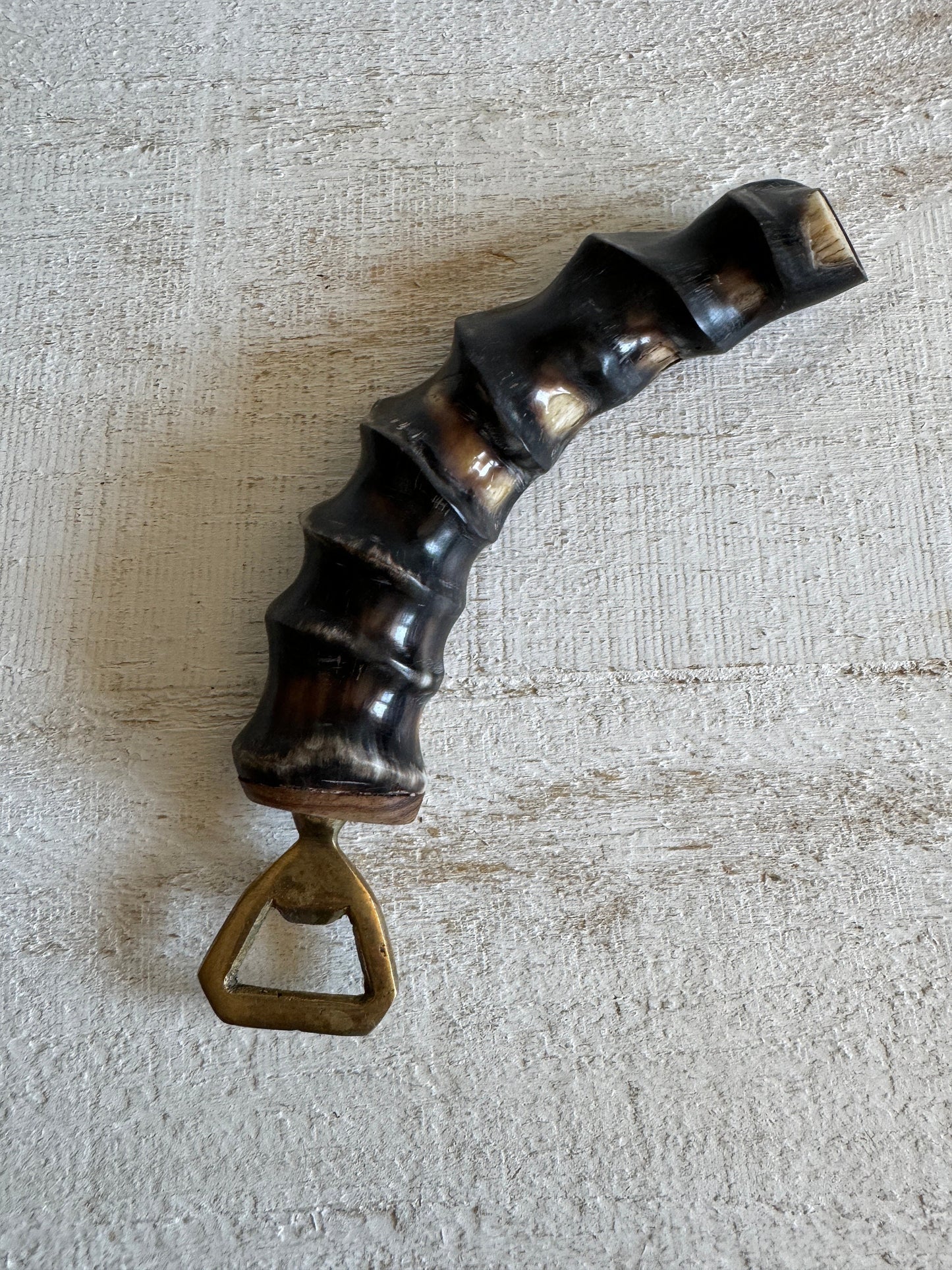 Vintage Brass and Horn Bottle Opener - Vintage Barware Man Cave Bottle Opener