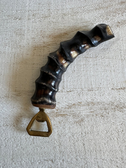 Vintage Brass and Horn Bottle Opener - Vintage Barware Man Cave Bottle Opener