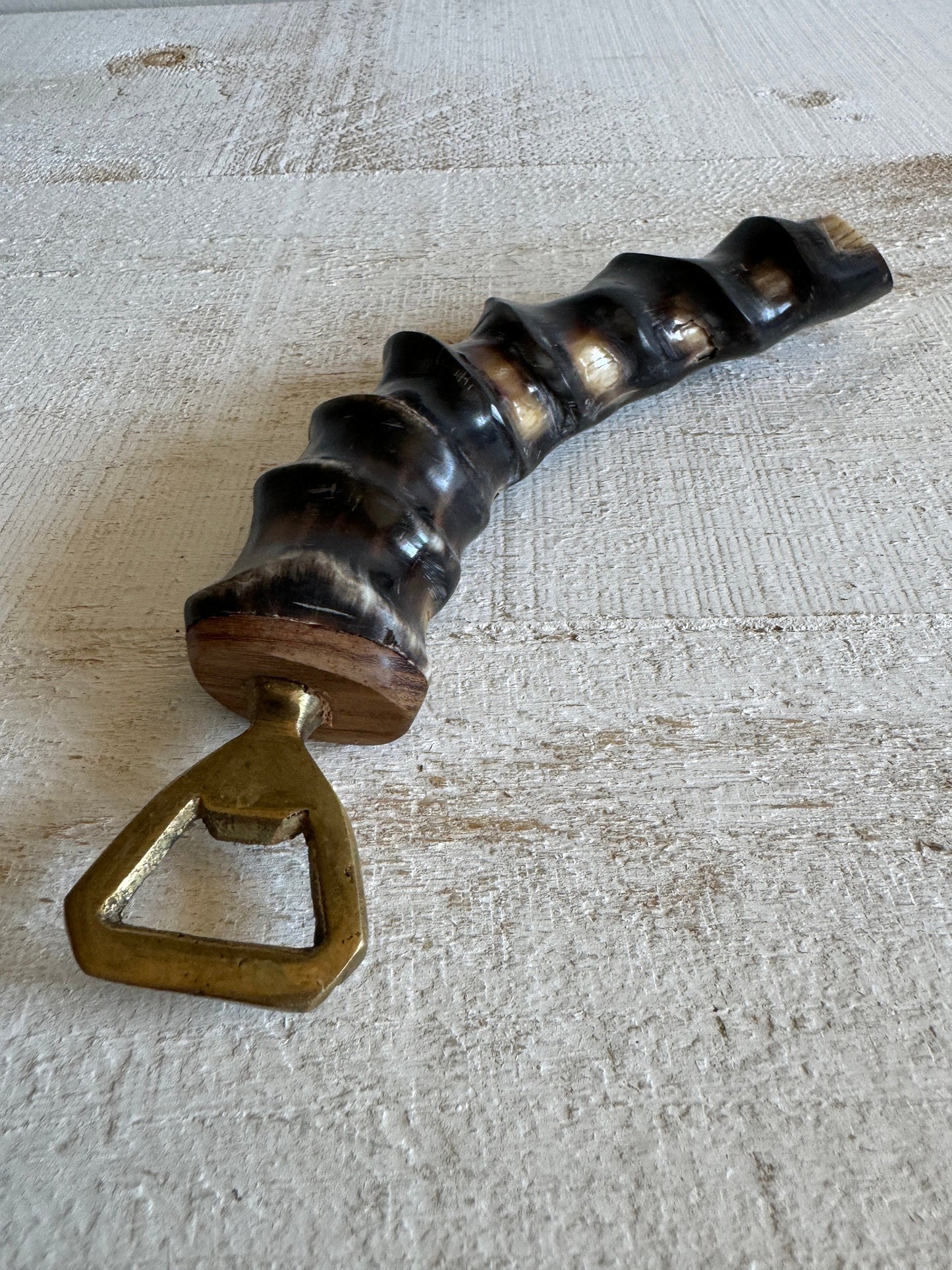 Vintage Brass and Horn Bottle Opener - Vintage Barware Man Cave Bottle Opener