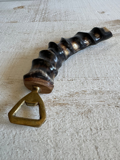 Vintage Brass and Horn Bottle Opener - Vintage Barware Man Cave Bottle Opener