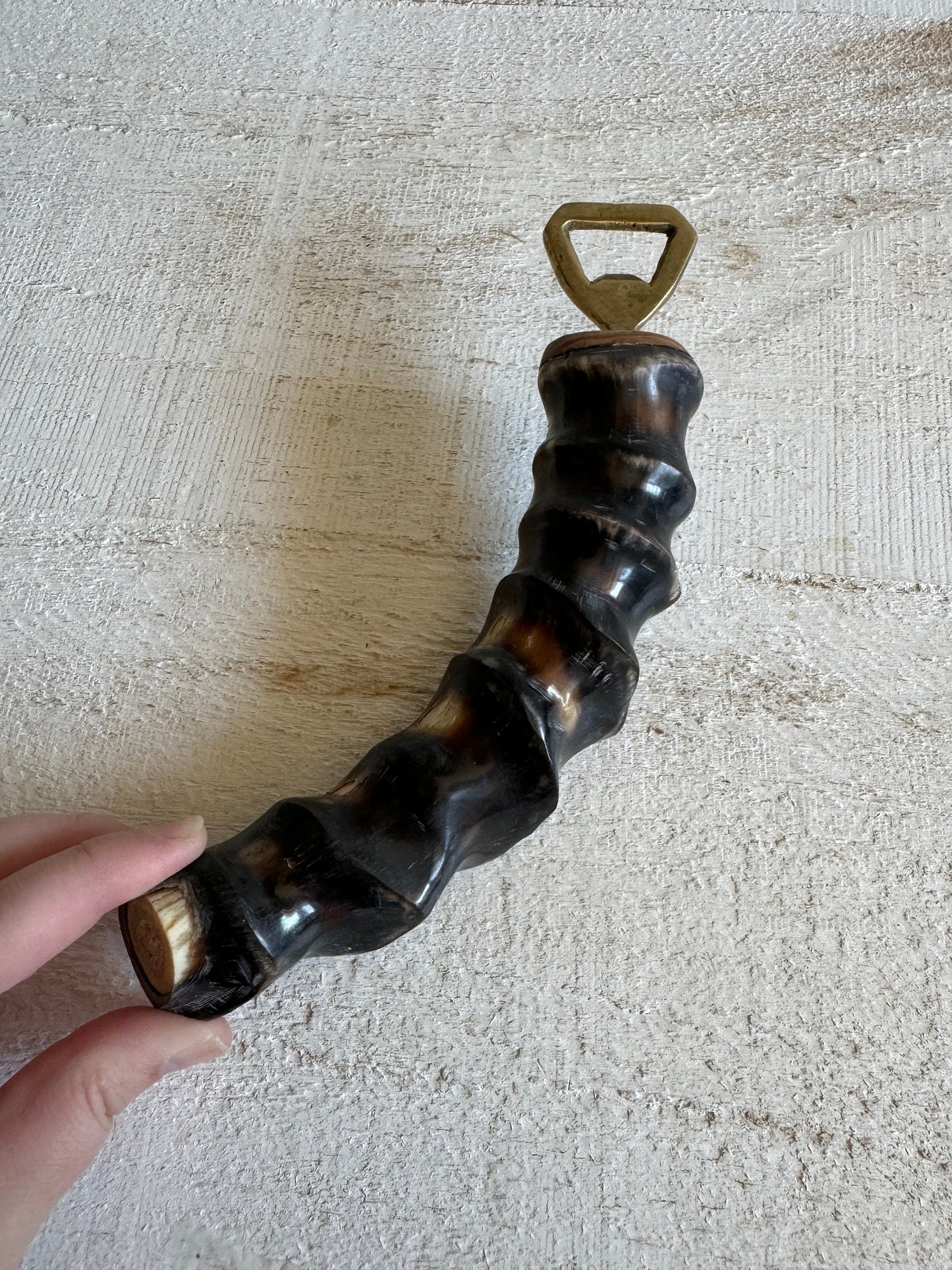 Vintage Brass and Horn Bottle Opener - Vintage Barware Man Cave Bottle Opener