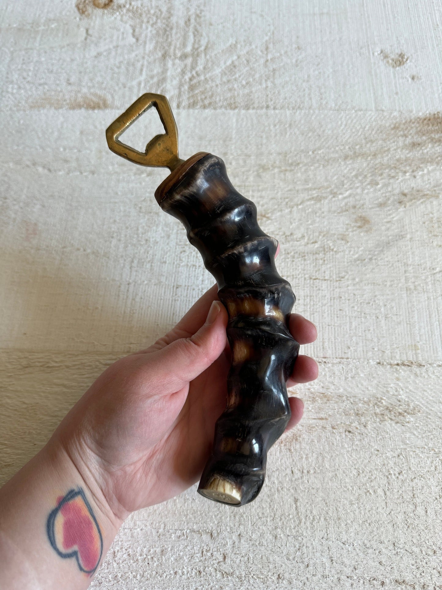 Vintage Brass and Horn Bottle Opener - Vintage Barware Man Cave Bottle Opener