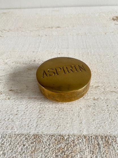 Vintage Brass Aspirin Pill Box - Brass Medication Stash Box - Brass Trinket Box Shaped Like Aspirin Pill