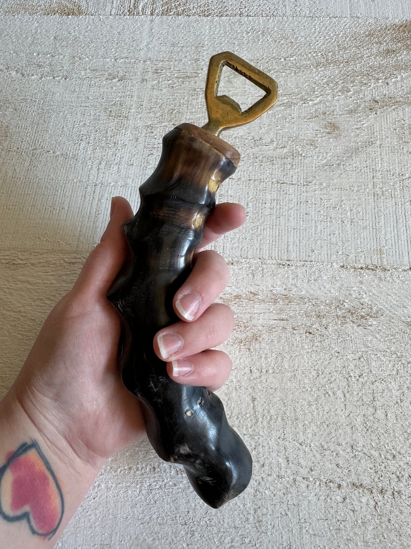 Vintage Brass and Horn Bottle Opener - Vintage Barware Man Cave Bottle Opener