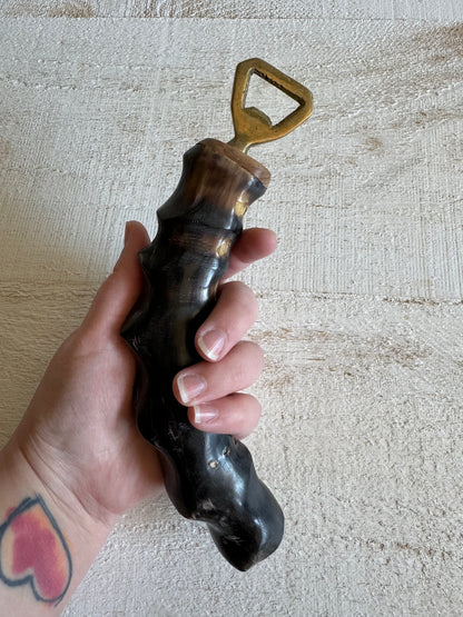 Vintage Brass and Horn Bottle Opener - Vintage Barware Man Cave Bottle Opener
