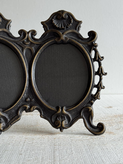 Vintage Ornate Metal Double Photo Frame with Stand - Detailed Metal Photo Frame Picture Holder