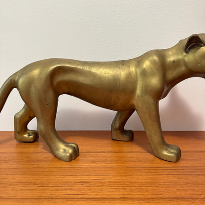 Substantial Vintage Modern Brass Panther Cat Sculpture - Vintage Brass Wild Cat Figurine