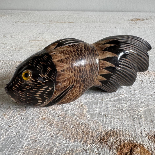 Vintage Fish Figurine Made with Horn - Carved Fish Decor - Made in Thailand