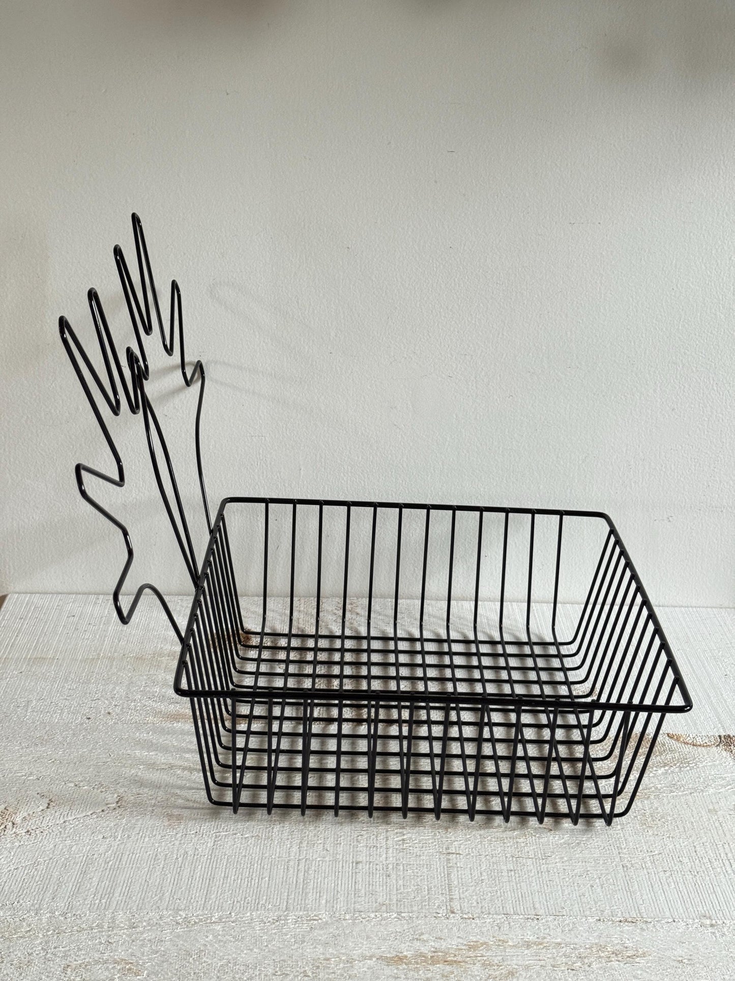 Black Wire Basket with Two Open Hands on Back - Finger Puppet Hand Display Basket for Retail or Markets