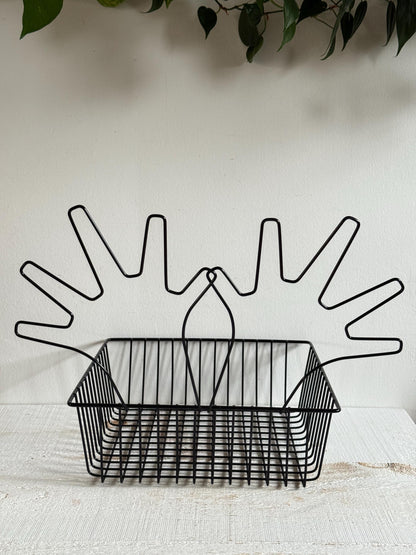 Black Wire Basket with Two Open Hands on Back - Finger Puppet Hand Display Basket for Retail or Markets