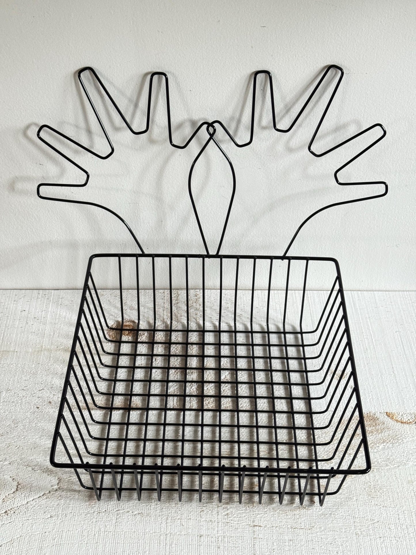 Black Wire Basket with Two Open Hands on Back - Finger Puppet Hand Display Basket for Retail or Markets