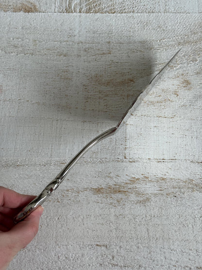 Vintage Silver Tone Etched Merry Christmas Cake Serving Utensil - Silver Tone Cake Knife Server