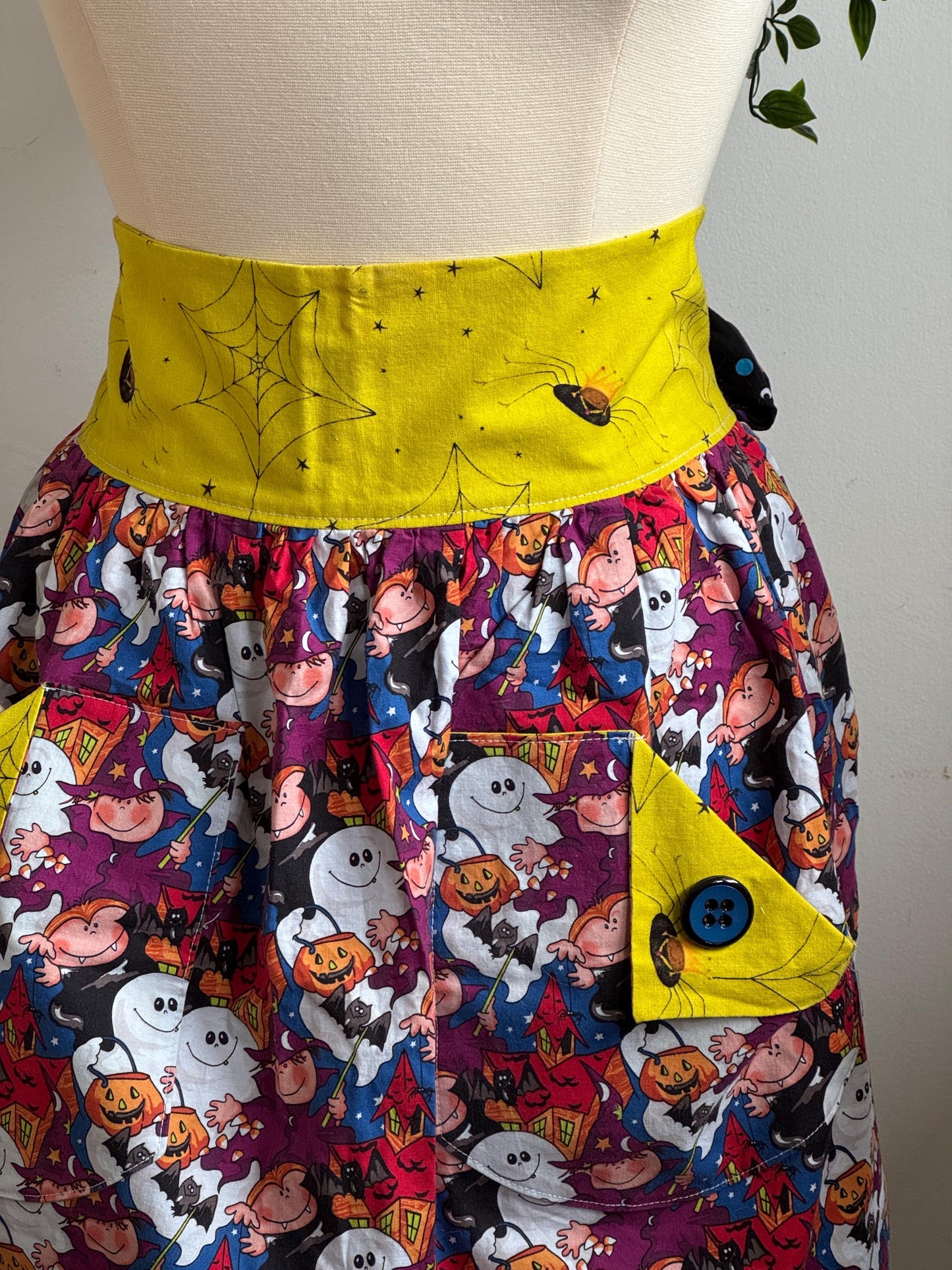 Handmade Halloween Themed Apron with Two Pockets and Darling Mixed Fabrics