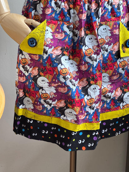 Handmade Halloween Themed Apron with Two Pockets and Darling Mixed Fabrics