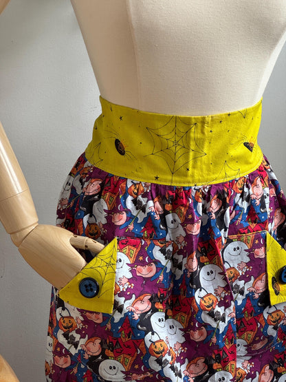 Handmade Halloween Themed Apron with Two Pockets and Darling Mixed Fabrics