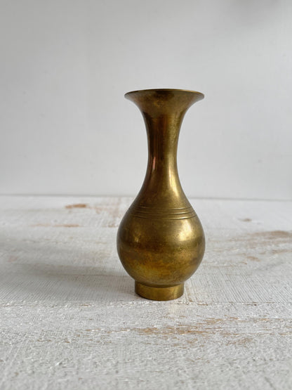 Vintage Small Brass Bud Vase - Vintage Brass Rounded and Fluted Vase - Made in India