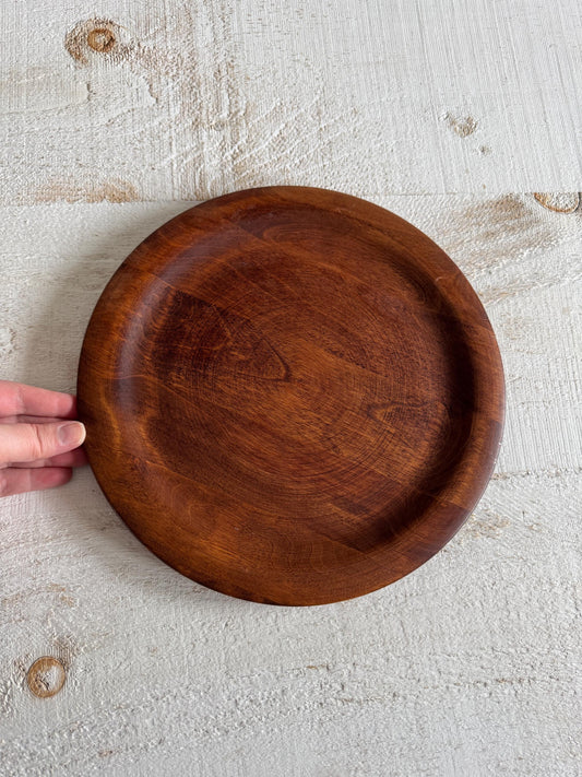 Vintage Solid Wood Round Flat Tray with Cork Bottom - Vintage Wooden Platter - Made in Canada