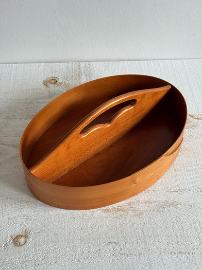 Vintage Wood Hand Crafted Shaker Style Caddy - Two Section Bent Wood Storage Basket - Signed