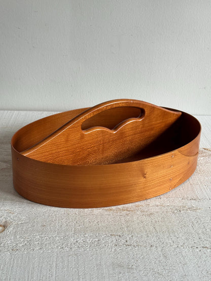 Vintage Wood Hand Crafted Shaker Style Caddy - Two Section Bent Wood Storage Basket - Signed