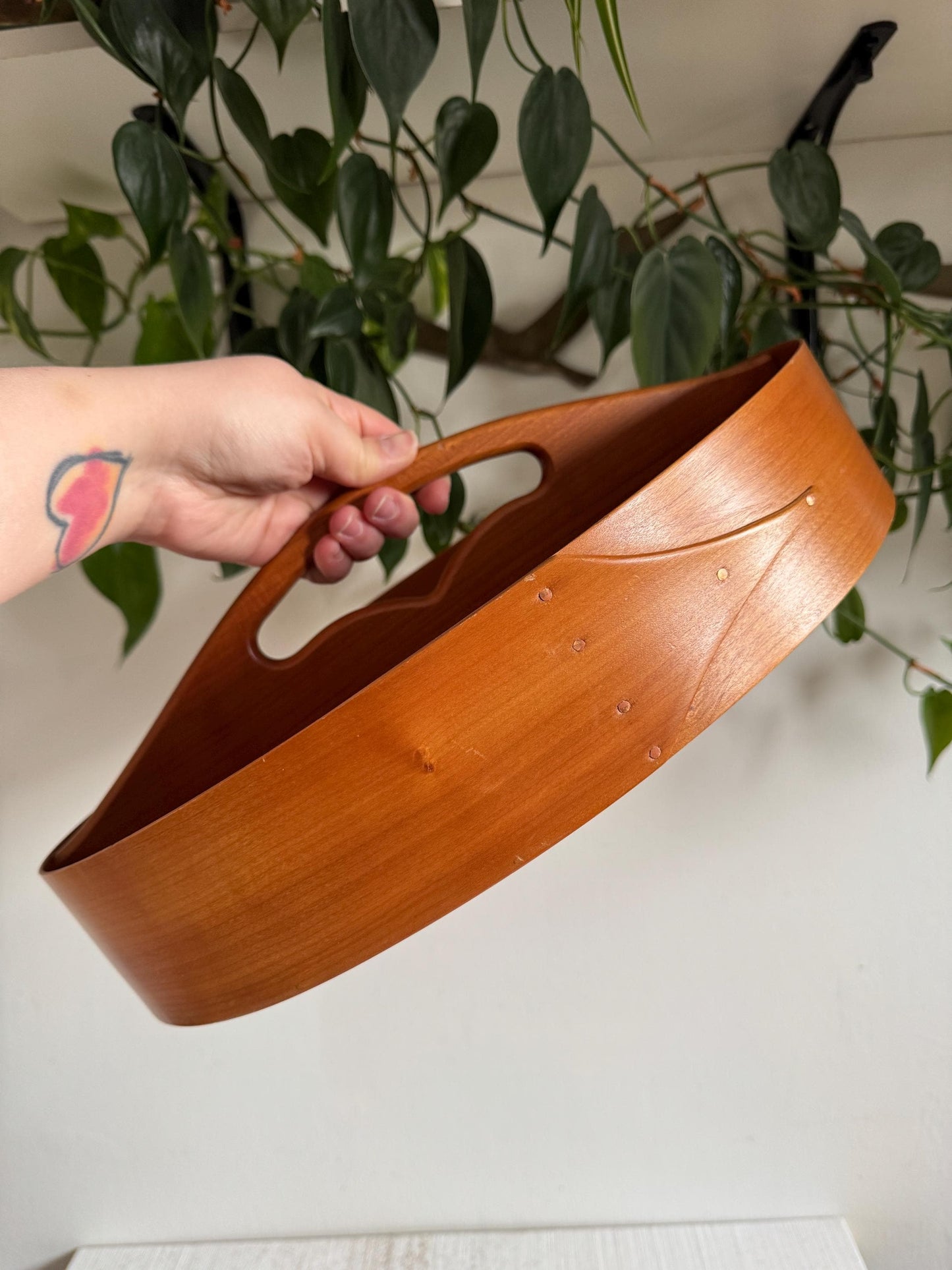 Vintage Wood Hand Crafted Shaker Style Caddy - Two Section Bent Wood Storage Basket - Signed