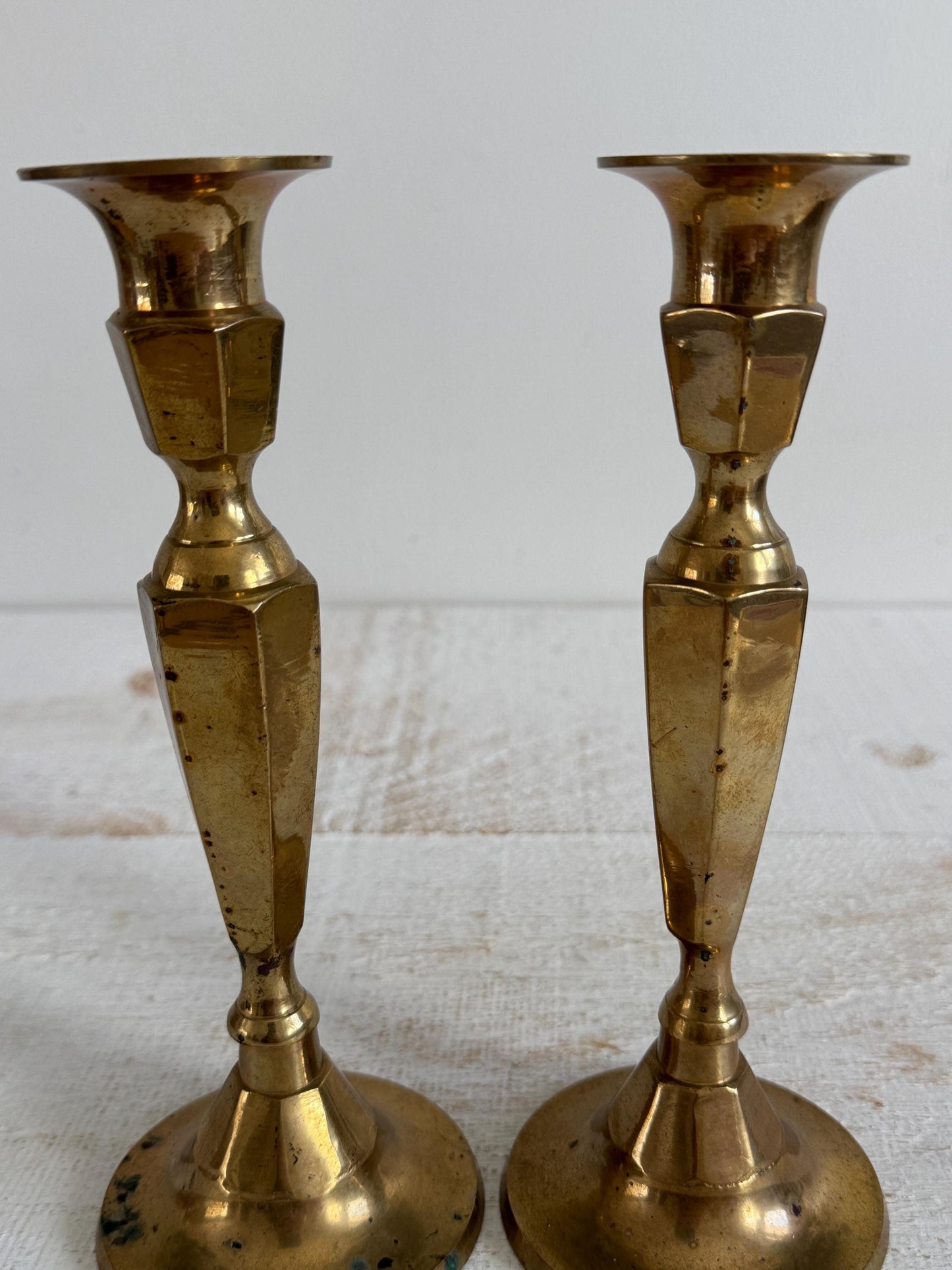Set of Two Vintage Brass Plated Candle Stick Holders with Patina - Brass Candlestick Holder - Made in India