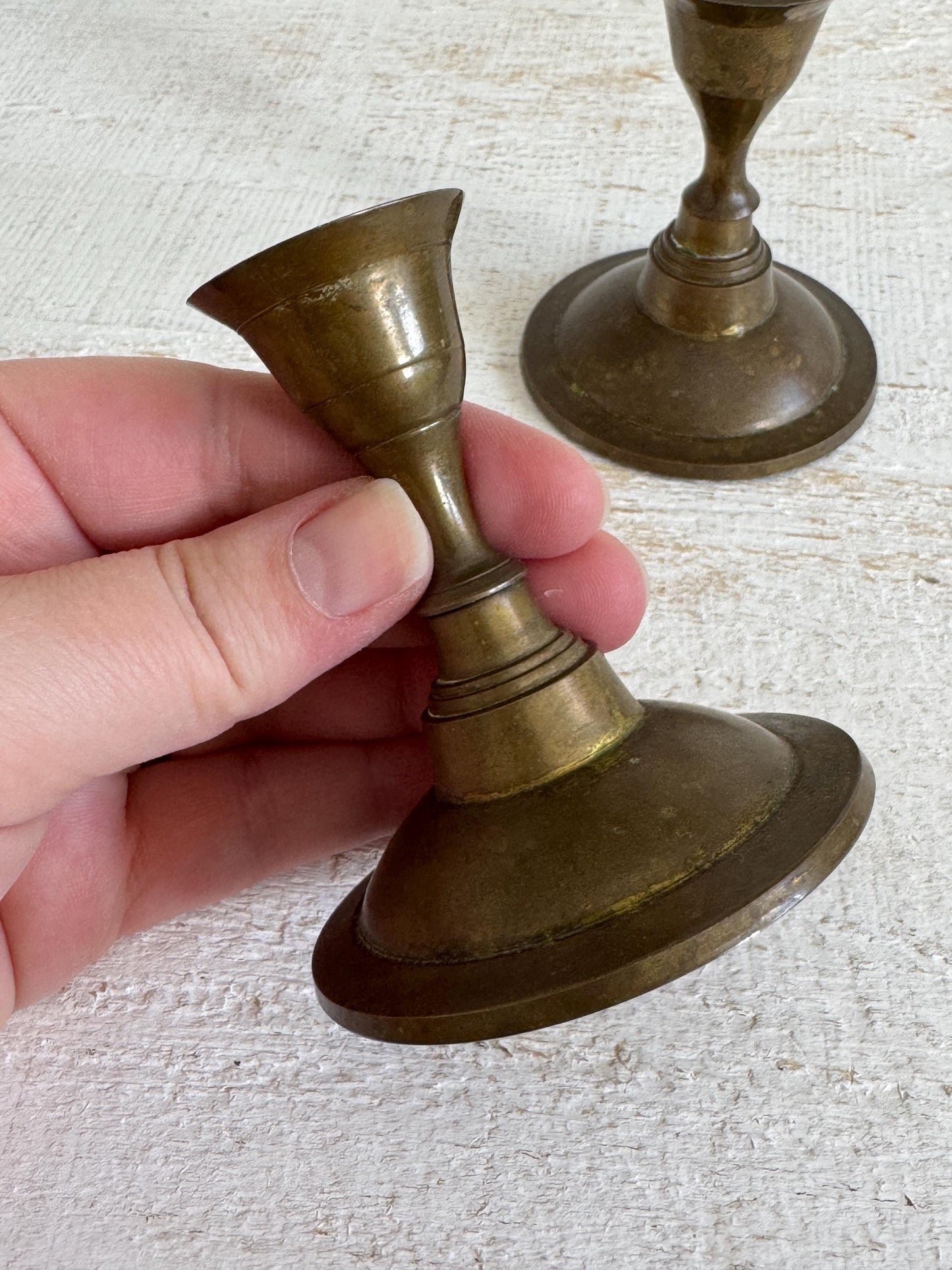 Set of Two Vintage Brass Candle Stick Holders with Round Base - Brass Candlestick Holder - Made in India