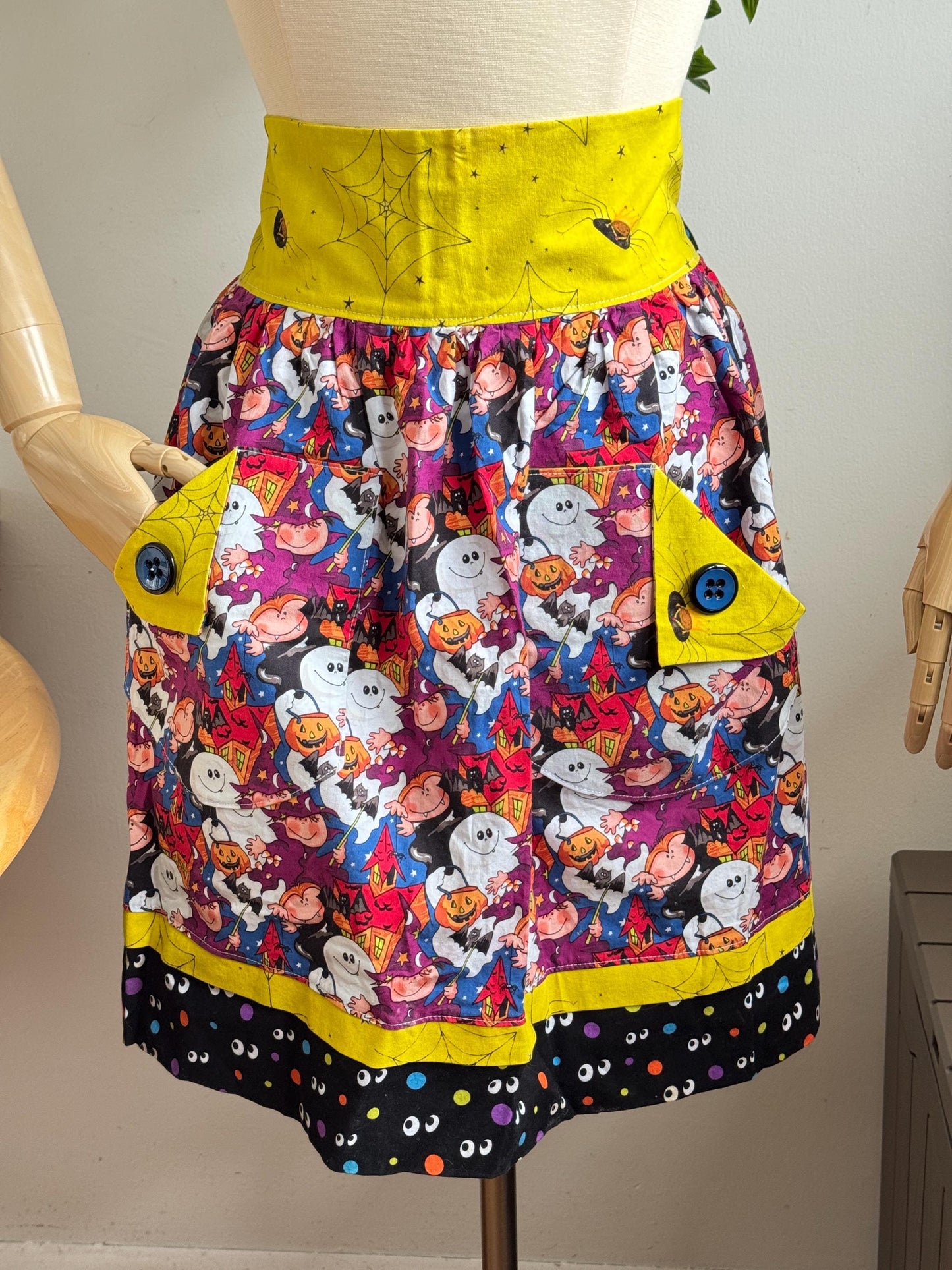 Handmade Halloween Themed Apron with Two Pockets and Darling Mixed Fabrics