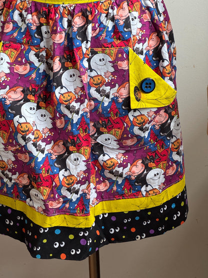 Handmade Halloween Themed Apron with Two Pockets and Darling Mixed Fabrics