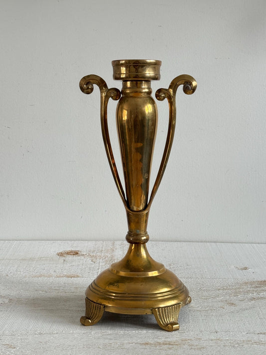 Vintage Large Brass Candle Stick Holder with Decorative Arms - Brass Candlestick Holder