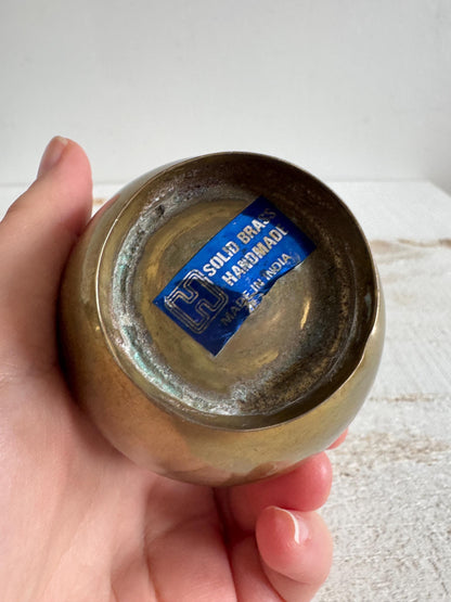 Vintage Small Brass Bud Vase - Vintage Brass Rounded and Fluted Vase - Made in India