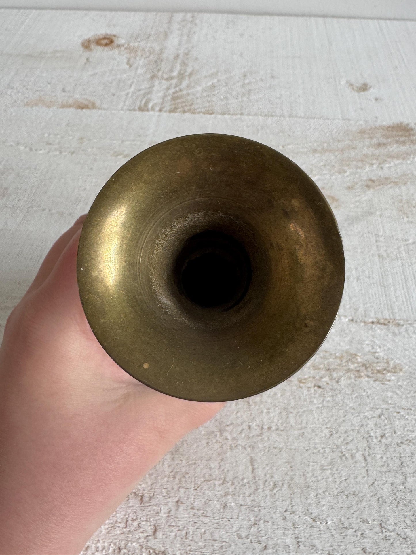 Vintage Small Brass Bud Vase - Vintage Brass Rounded and Fluted Vase - Made in India