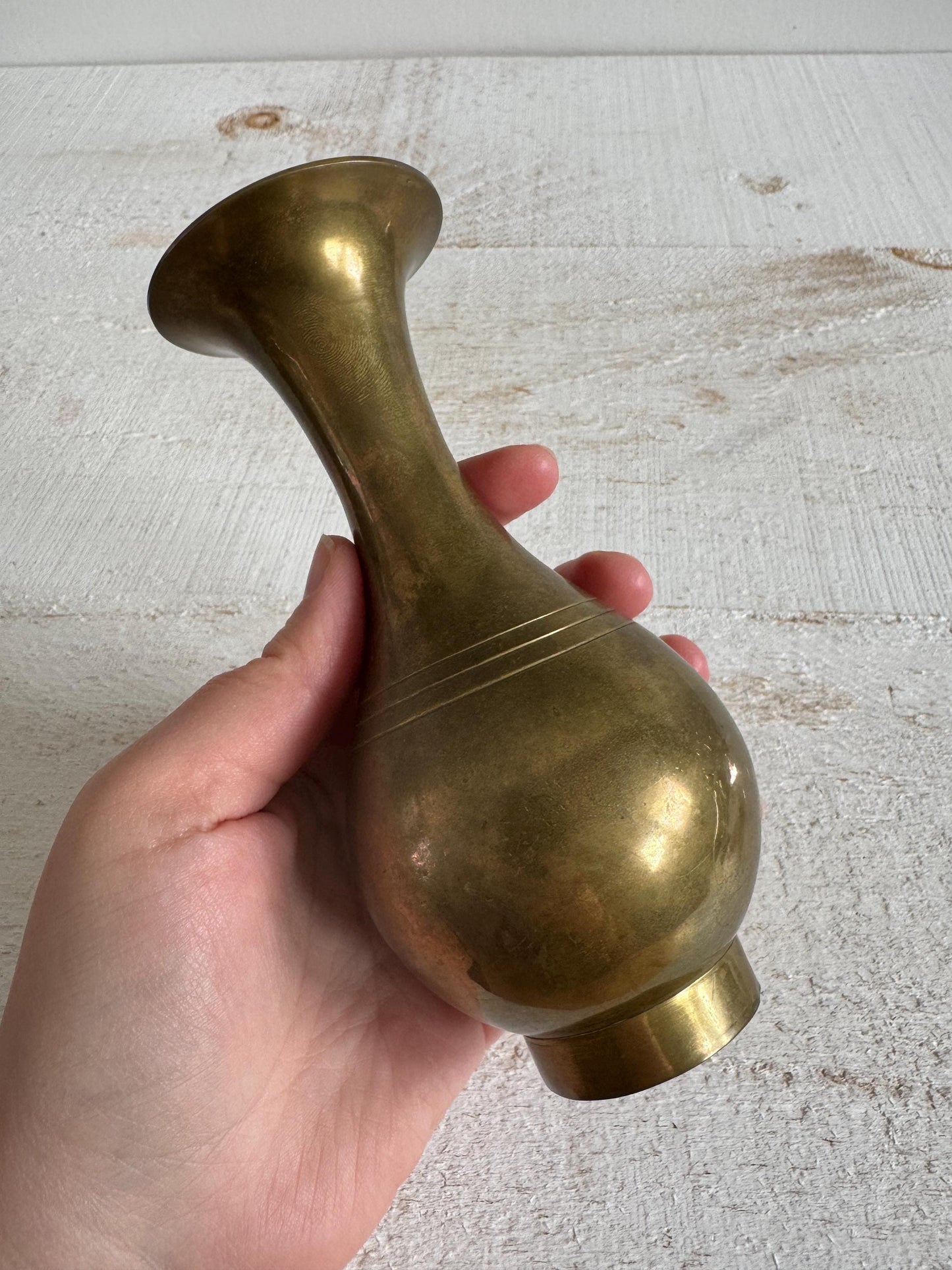 Vintage Small Brass Bud Vase - Vintage Brass Rounded and Fluted Vase - Made in India