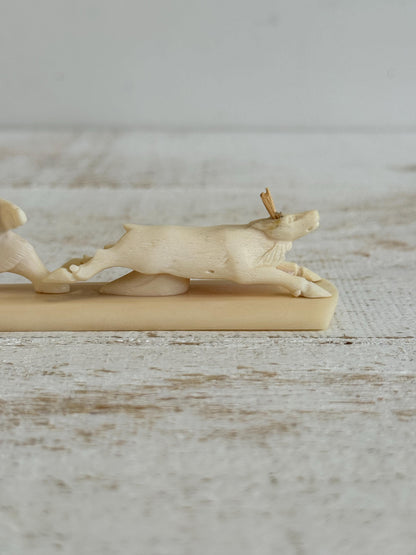 Vintage Miniature Reindeer Hunter Figurine Made with Horn