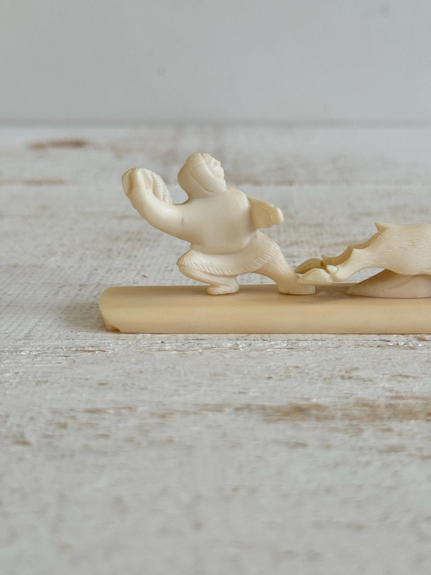 Vintage Miniature Reindeer Hunter Figurine Made with Horn