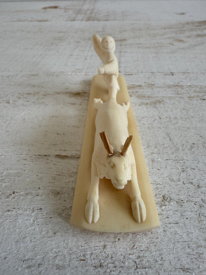 Vintage Miniature Reindeer Hunter Figurine Made with Horn