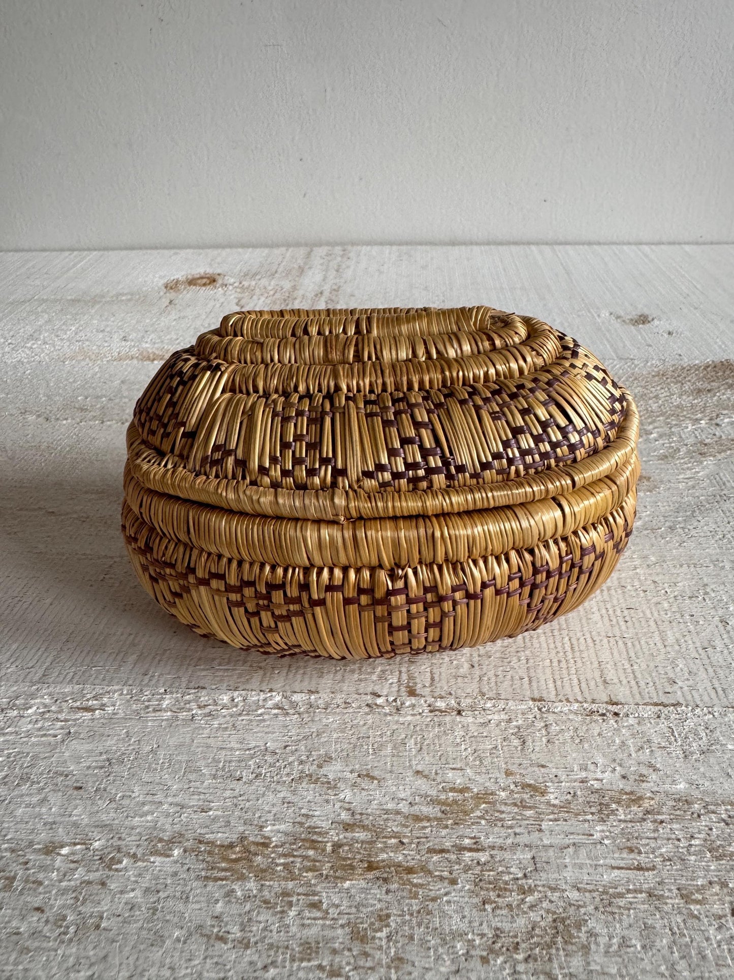 Woven Tight Woven Coil Basket with Lid - Small Storage Basket with Woven Detailed and Lid
